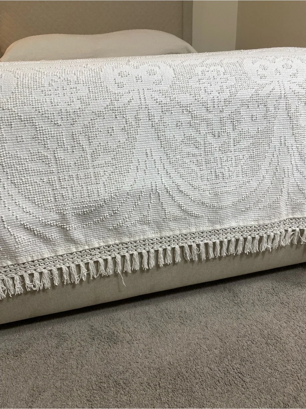 Vintage Chenille 50s Bedspread with Fringe Trim Queen Cottagecore